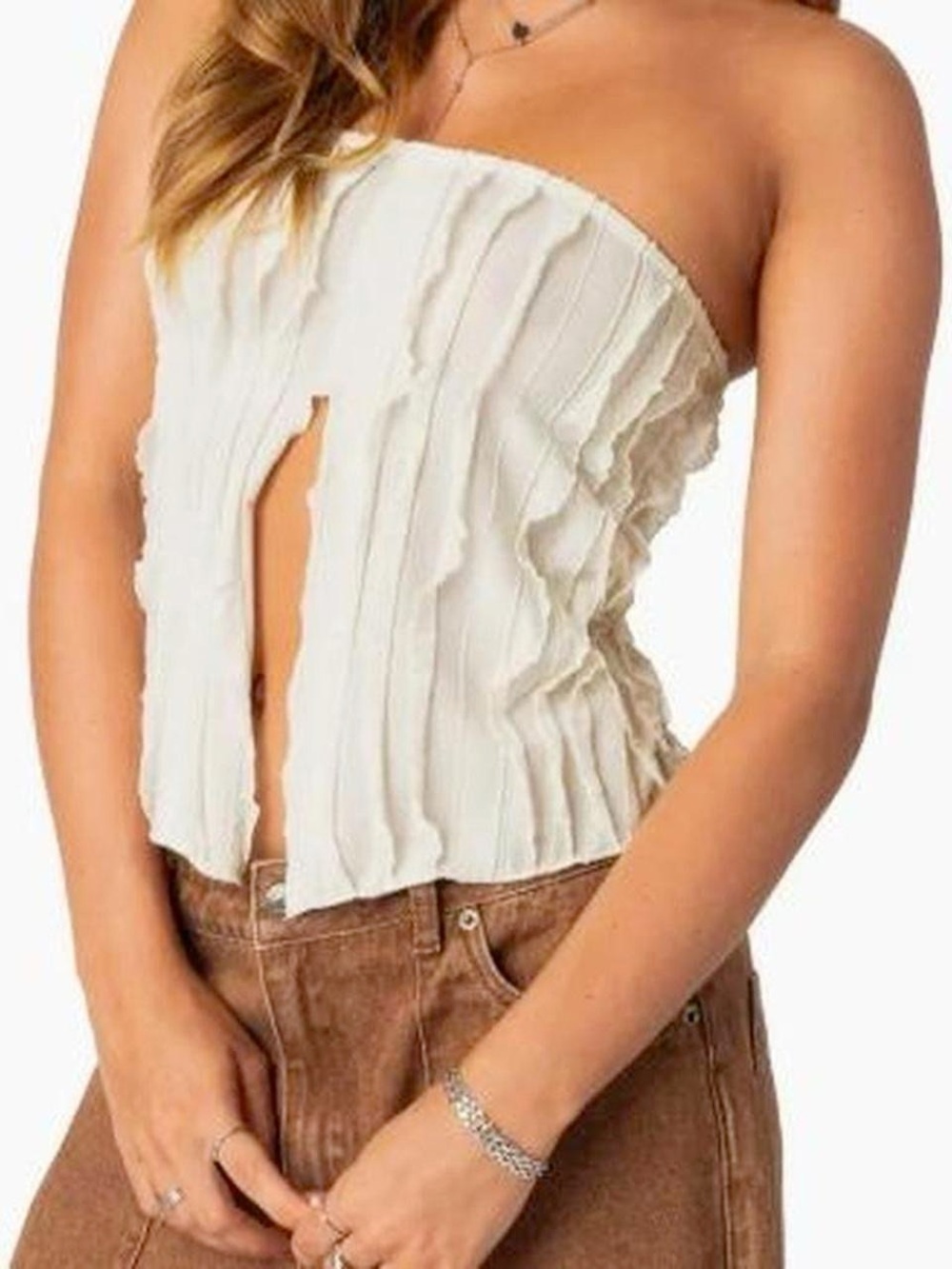 Edikted Algae Split Ruffle Top